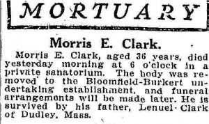 Mortuary notice for Morris E. Clark. Atlanta Constitution, 26 Sept. 1911.