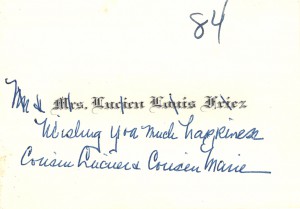 Mrs Lucien Louis Friez card