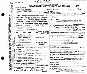 Sarah Lanier Death Certificate