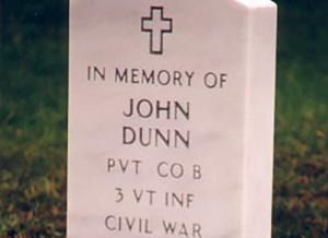 Stone monument reading: In Memory of John Dunn