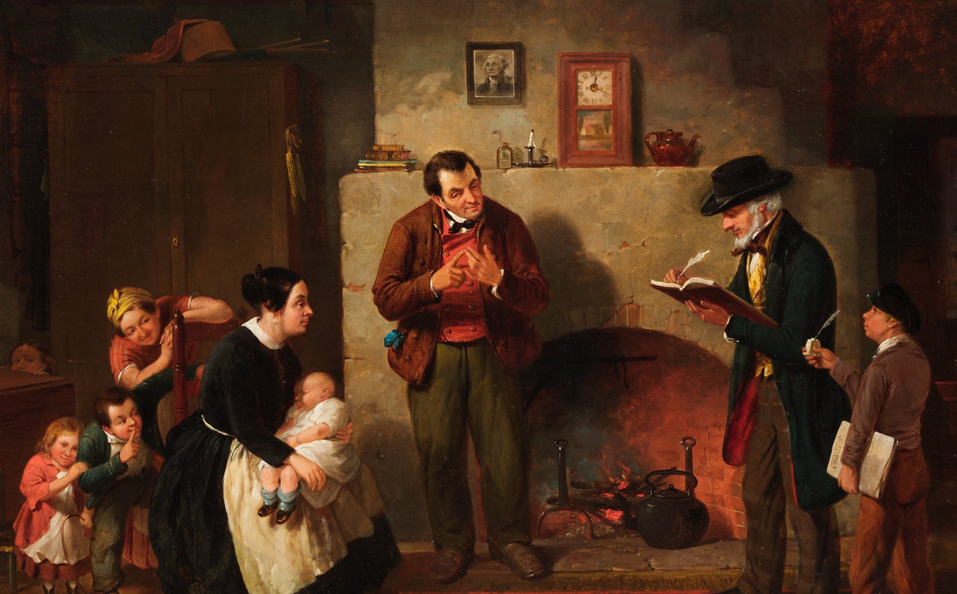 1854 painting of a census-taker in a family home