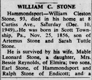 Portion of William Stone's obituary
